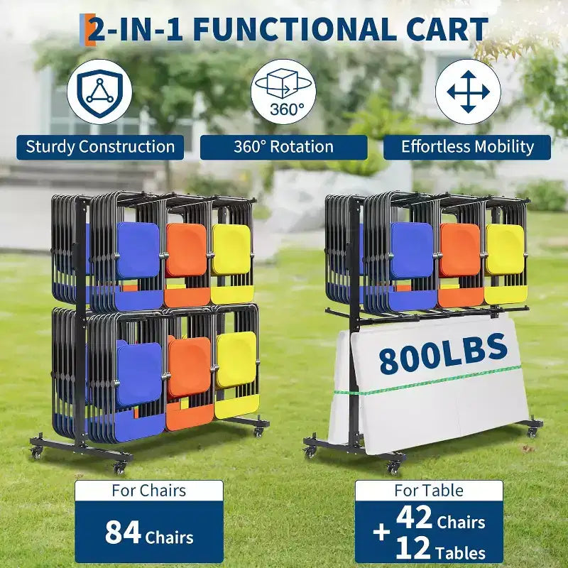 Carrello Portasedie Pieghevoli e Tavoli a Livello Singolo – Contiene 42/84 Sedie o 12 Tavoli, Ruote in Gomma