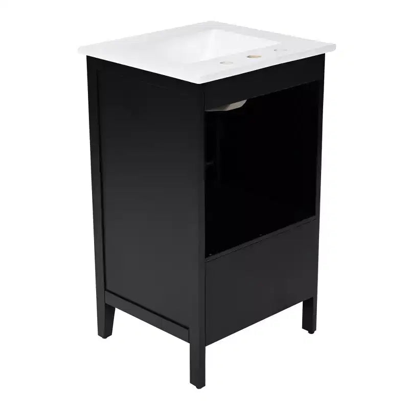 Mobiletto da bagno salvaspazio 30" con lavabo, mobiletto da bagno in legno con cassetti e anta, nero