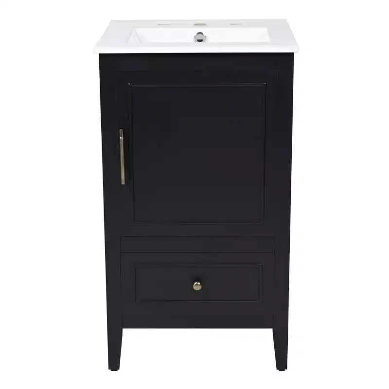 Mobiletto da bagno salvaspazio 30" con lavabo, mobiletto da bagno in legno con cassetti e anta, nero