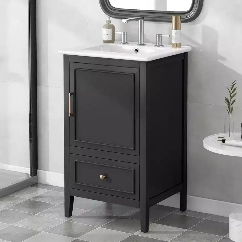 Mobiletto da bagno salvaspazio 30" con lavabo, mobiletto da bagno in legno con cassetti e anta, nero