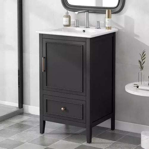 Mobiletto da bagno salvaspazio 30" con lavabo, mobiletto da bagno in legno con cassetti e anta, nero
