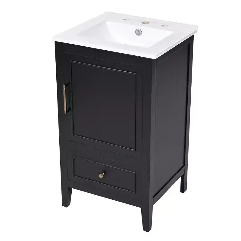 Mobiletto da bagno salvaspazio 30" con lavabo, mobiletto da bagno in legno con cassetti e anta, nero