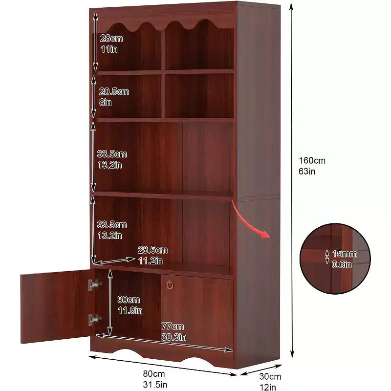 Libreria a 5 Ripiani in Legno, Scaffale per Esposizione Alto 160 cm, Libreria Autoportante, per Casa, Ufficio, Studio, Cucina
