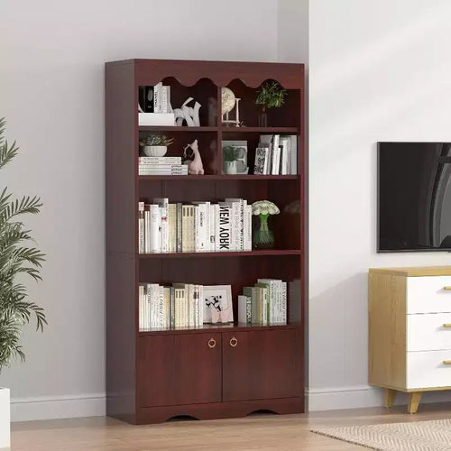 5 Tier Wooden Floor Standing Bookcase, 63 Inch High Display Storage Cabinet, Self Standing Bookcase, Home Office, Study Room, Kitchen