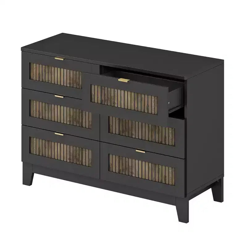 Whisen Cassettiera in legno stile rustico con 6 cassetti, armadietto, maniglie in metallo