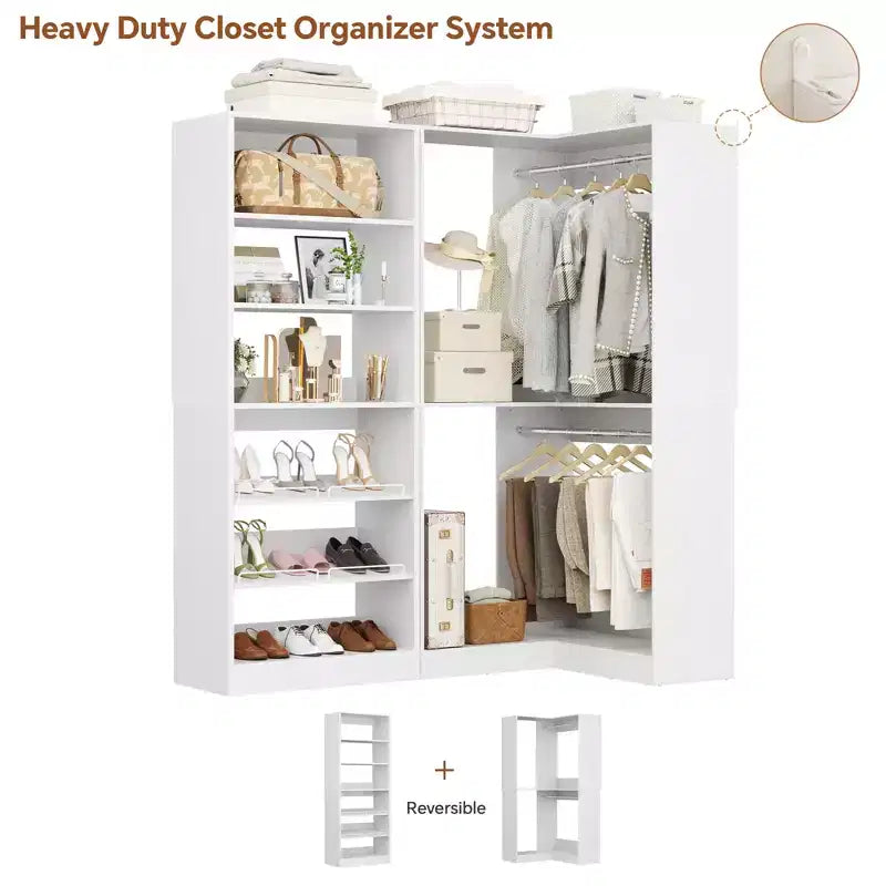 Organizzatore angolare per armadio Besiost con 2 aste appendiabiti, sistema per cabina armadio con scarpiera