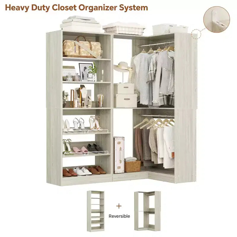 Organizzatore angolare per armadio Besiost con 2 aste appendiabiti, sistema per cabina armadio con scarpiera