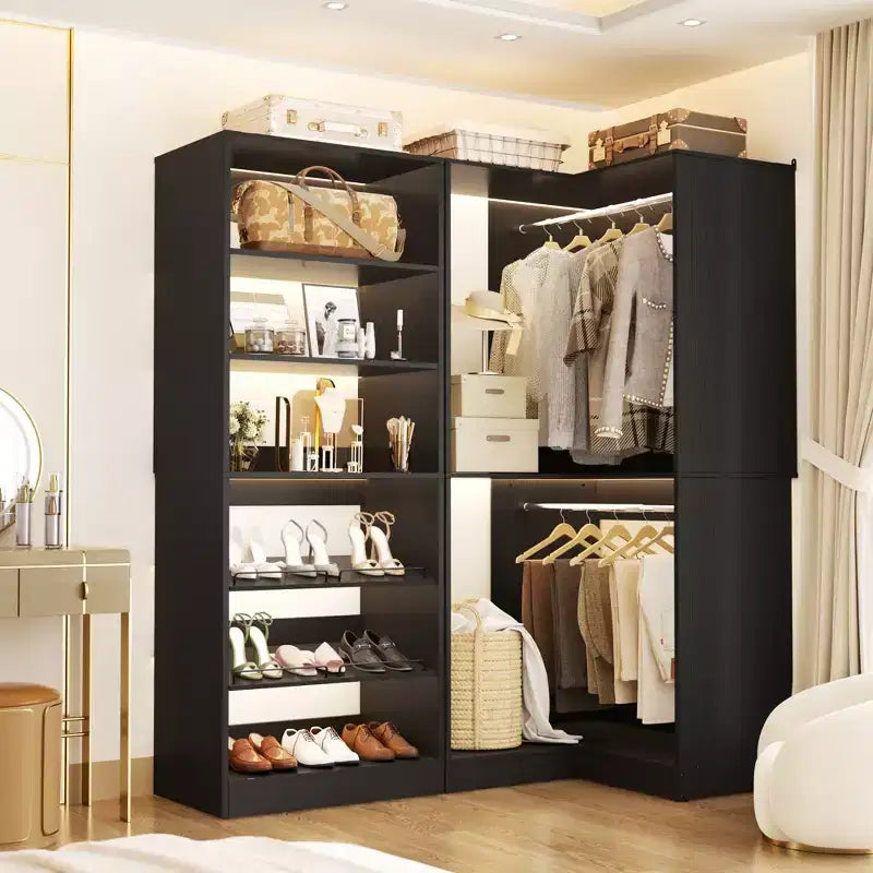 Organizzatore angolare per armadio Besiost con 2 aste appendiabiti, sistema per cabina armadio con scarpiera