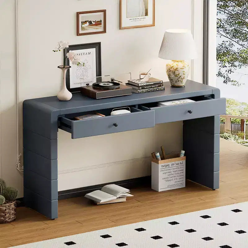 Consolle ricurva con spazio contenitivo, tavolo da ingresso in legno con 2 cassetti, consolle in stile rustico, adatta per ingressi