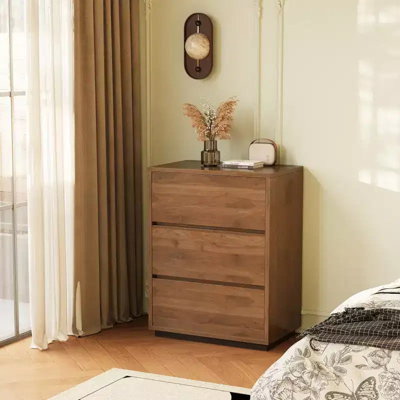 Comò a 3 cassetti Luck Live Farmhouse, Armadio in legno con ampio spazio, Cassettiera per camera da letto minimalista colore noce