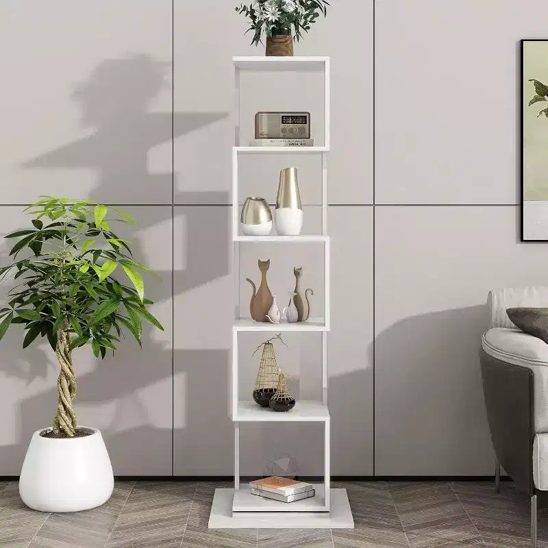 Libreria Girevole a 360° a 6 Ripiani, Scaffale Stretto in Legno con Pannelli in Acrilico, Organizer da Terra per Camera da Letto, Soggiorno, Studio