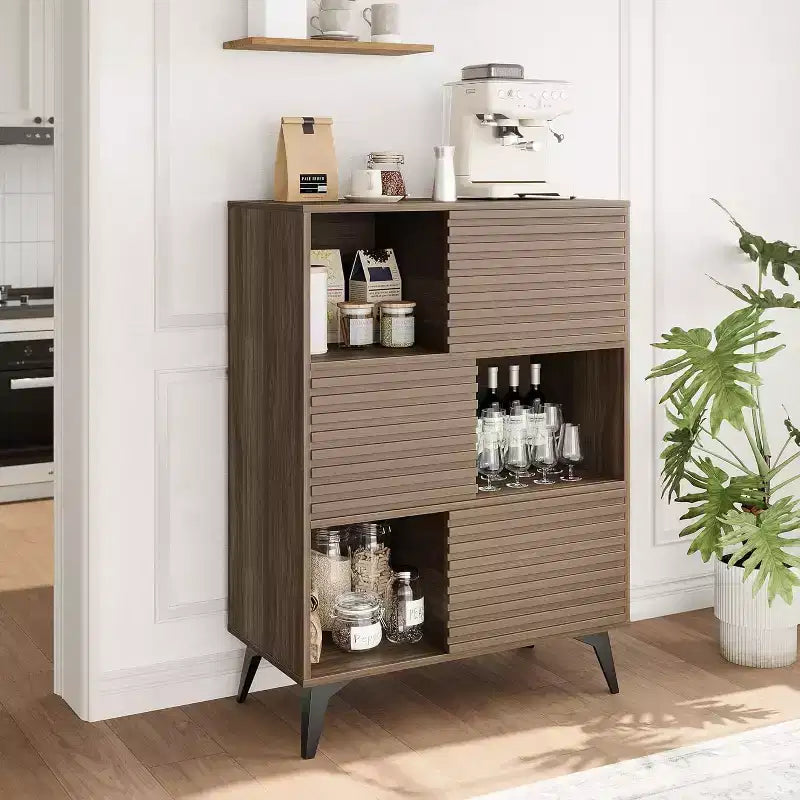 Mobile contenitore moderno con ante e 3 ripiani, Credenza in legno con gambe robuste per soggiorno, sala da pranzo, cucina