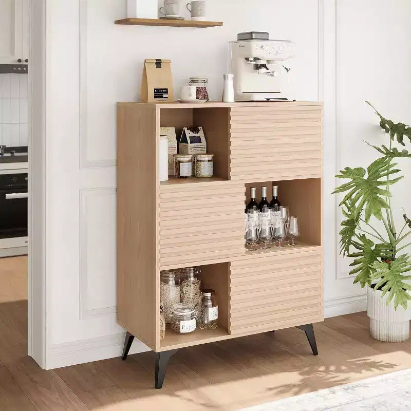 Mobile contenitore moderno con ante e 3 ripiani, Credenza in legno con gambe robuste per soggiorno, sala da pranzo, cucina
