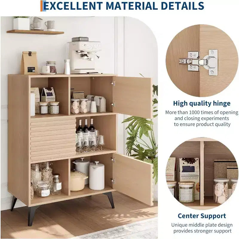 Mobile contenitore moderno con ante e 3 ripiani, Credenza in legno con gambe robuste per soggiorno, sala da pranzo, cucina