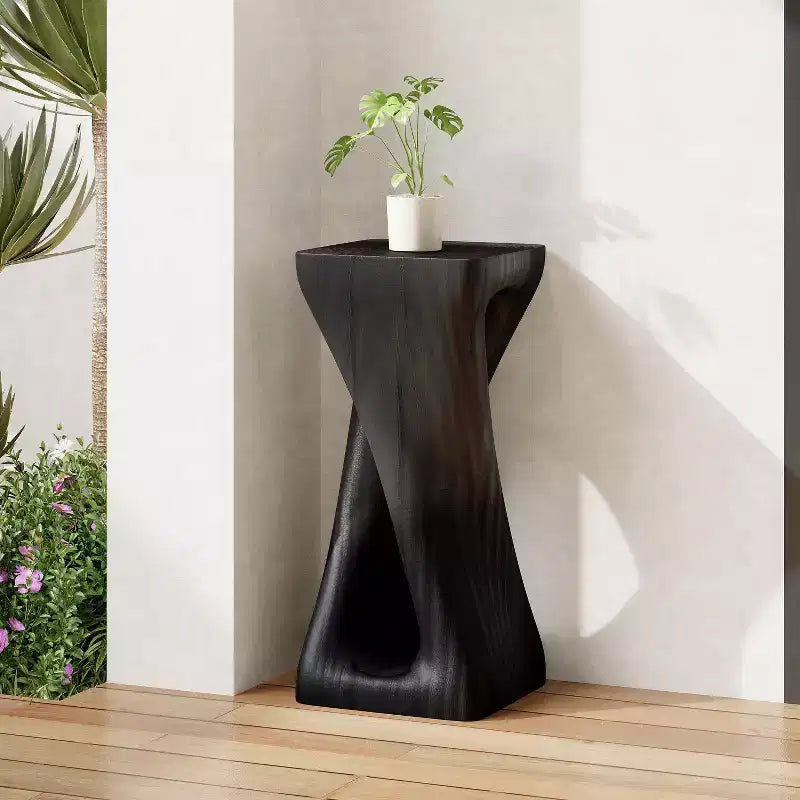 Tavolino Retro Comodino Tavolino d'Appoggio con Texture Effetto Legno, Tavolino d'Appoggio per Interni/Esterni a Forma di Spirale - ModernLuxe