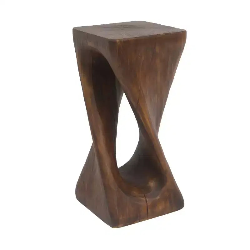 Tavolino Retro Comodino Tavolino d'Appoggio con Texture Effetto Legno, Tavolino d'Appoggio per Interni/Esterni a Forma di Spirale - ModernLuxe