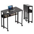 Small Folding Desk with Rolling and Storage Shelf, Foldable Computer Table with Wheels, Portable Office Desk for Small Space, Sofa Table