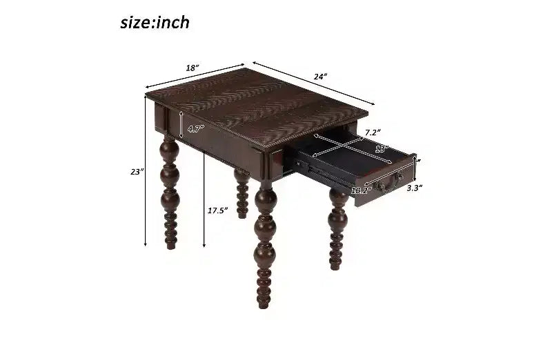 TUYOHW Tavolino d'Appoggio da Fattoria con Cassetto e Fusi a Bolla, Tavolino da Salotto con Piano in Impiallacciatura di Legno di Acacia Impermeabile, Comodino Vintage