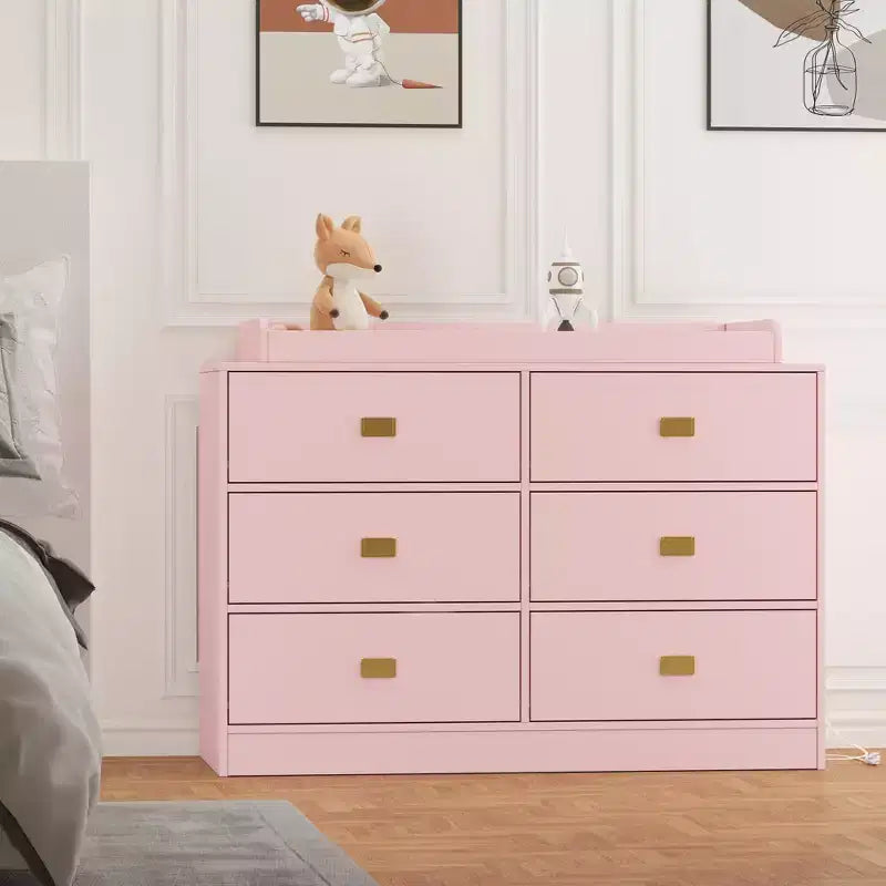 Comò a 6 cassetti Acekool con fasciatoio, cassettiera ampia con prese di corrente, fasciatoio rimovibile, organizer per cameretta neonati, rosa