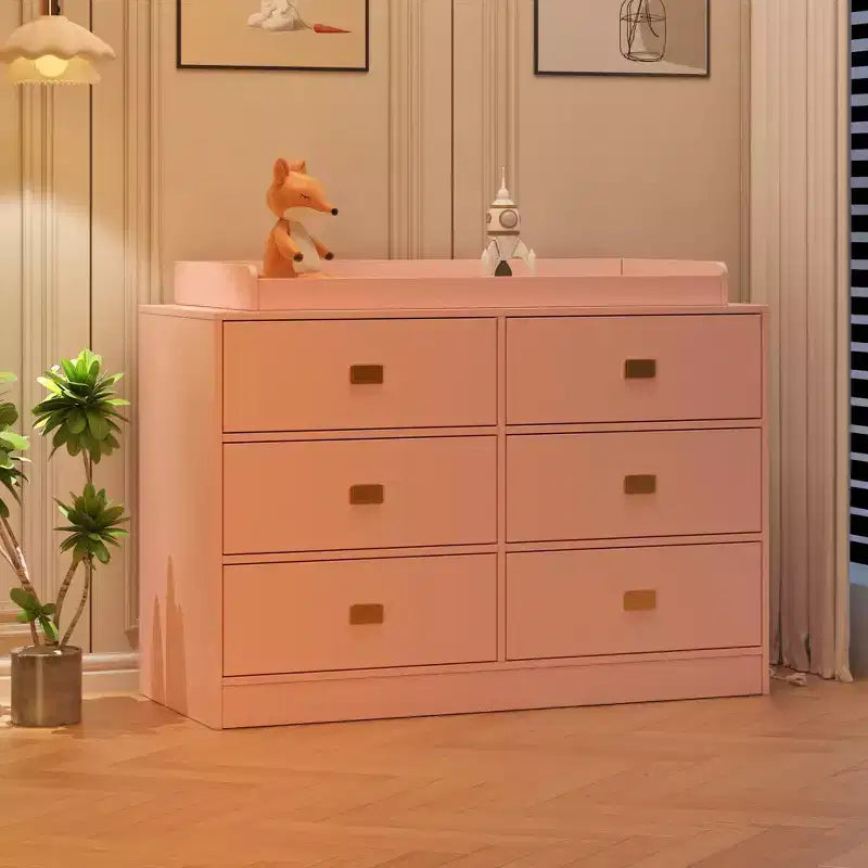 Comò a 6 cassetti Acekool con fasciatoio, cassettiera ampia con prese di corrente, fasciatoio rimovibile, organizer per cameretta neonati, rosa