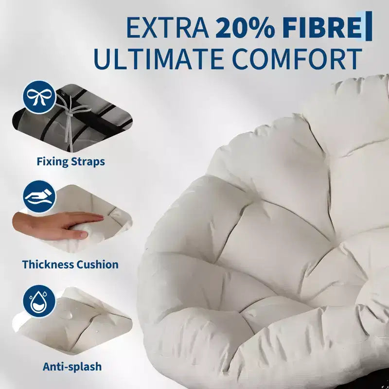 Sedia girevole Papasan in vimini da 37 pollici con cuscino spesso, rotonda, da esterno e interno, per il relax sul patio, telaio in acciaio