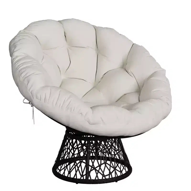 Sedia girevole Papasan in vimini da 37 pollici con cuscino spesso, rotonda, da esterno e interno, per il relax sul patio, telaio in acciaio
