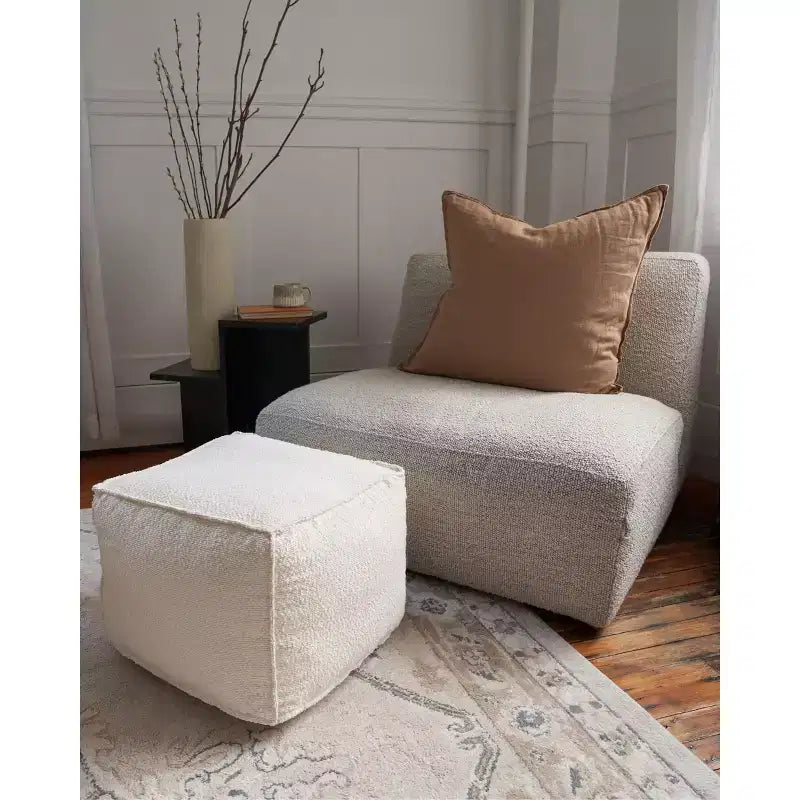 Pouf Ottomano Rotondo in Bouclé Poggiapiedi – Sgabello Leggero Imbottito in Schiuma per Salotto