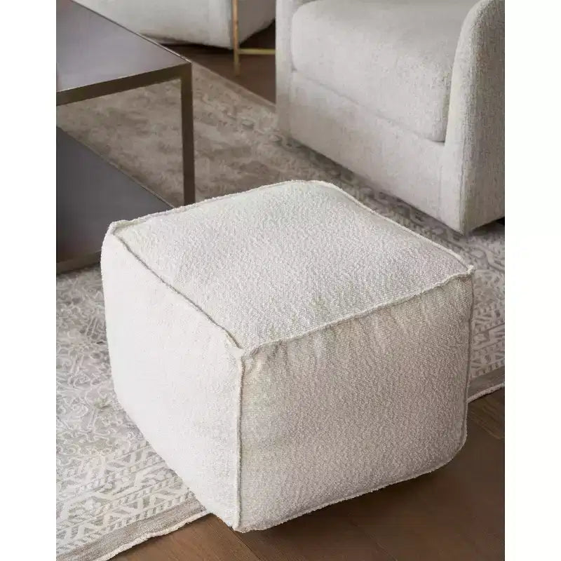 Pouf Ottomano Rotondo in Bouclé Poggiapiedi – Sgabello Leggero Imbottito in Schiuma per Salotto