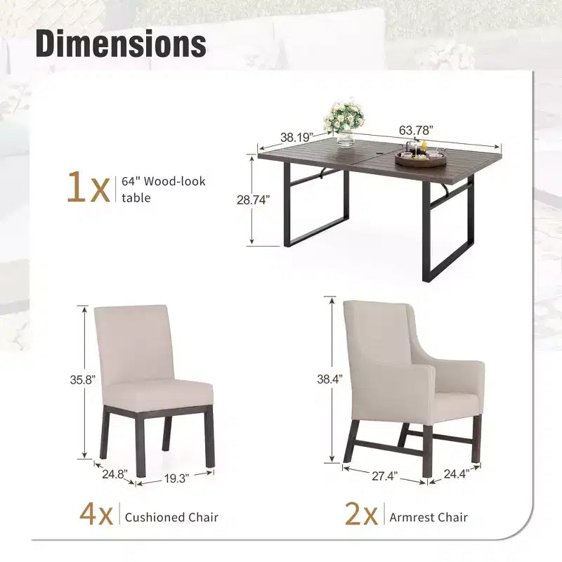Captiva Designs Set Mobili da Cucina 7 Pezzi con Tavolo da Pranzo Effetto Legno e Sedie in Metallo Imbottite