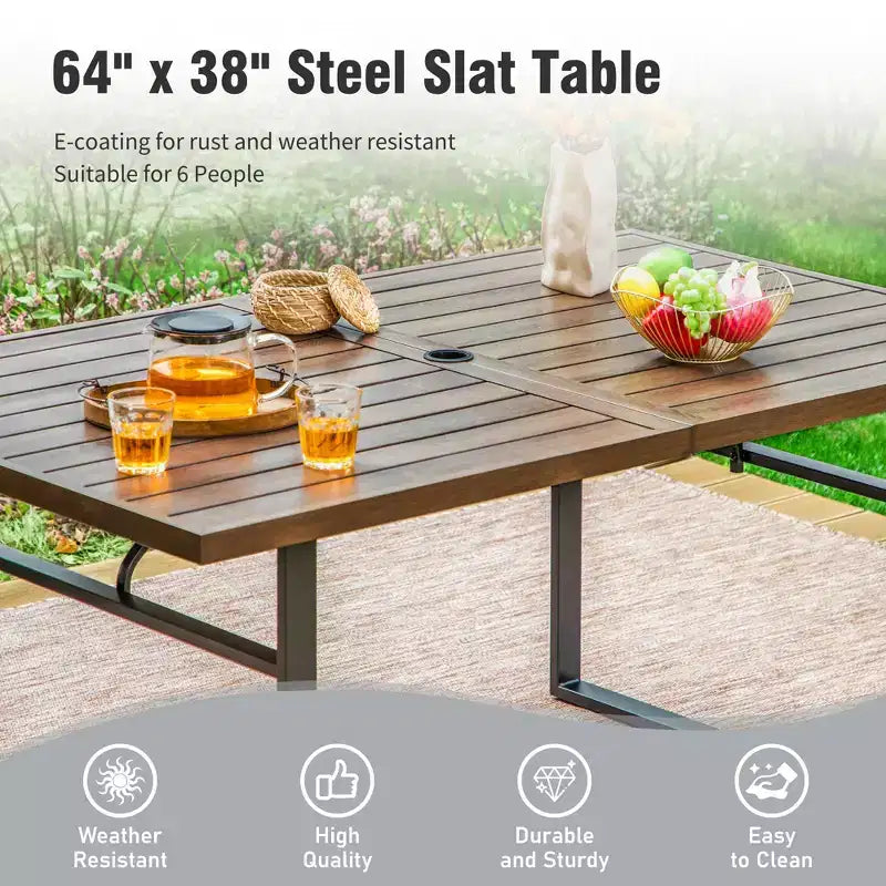 Captiva Designs Set Mobili da Cucina 7 Pezzi con Tavolo da Pranzo Effetto Legno e Sedie in Metallo Imbottite