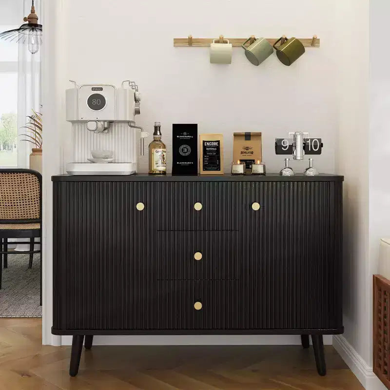 47 in Modern Fluted Sideboard Buffet Cabinet with 3 Drawers, Slim Kitchen Storage Cabinet, Wood Coffee Bar Station for Dining Room Living Room