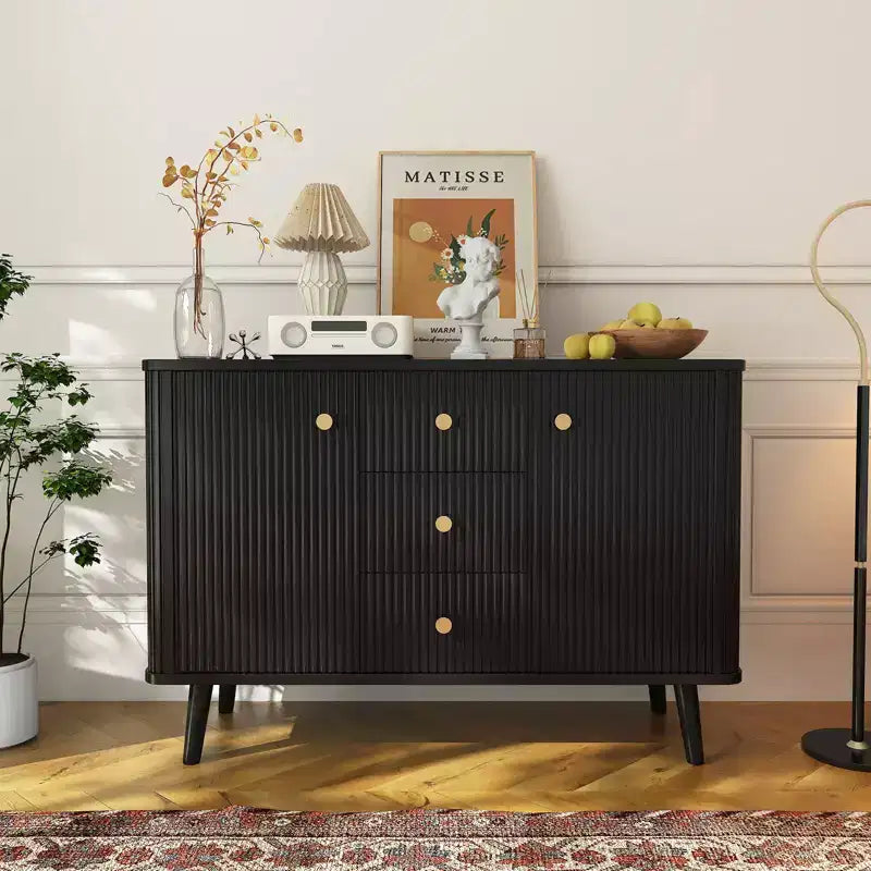 Madia/credenza moderna con scanalature da 47 pollici con 3 cassetti, mobile contenitore da cucina sottile, mobile bar in legno per sala da pranzo e soggiorno