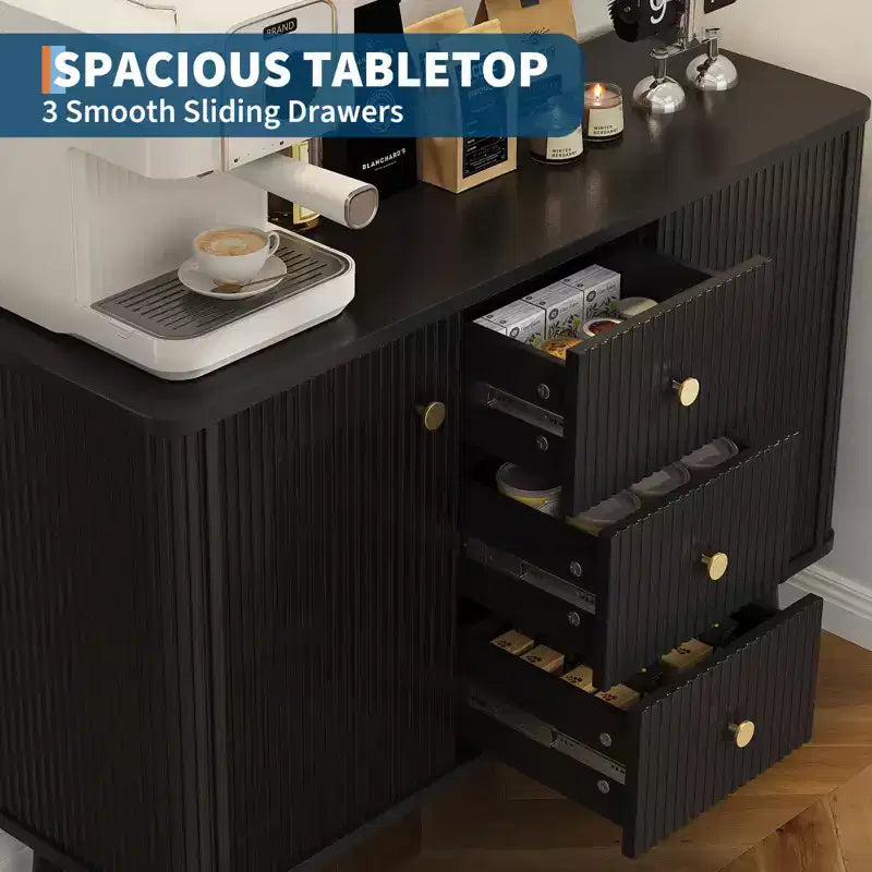 Madia/credenza moderna con scanalature da 47 pollici con 3 cassetti, mobile contenitore da cucina sottile, mobile bar in legno per sala da pranzo e soggiorno