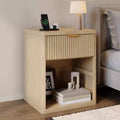 Fluted Nightstand, Bedside Table with Drawers and Open Storage Space, Metal Handles and Rounded Corners for Safety, Mid Century Modern End Table