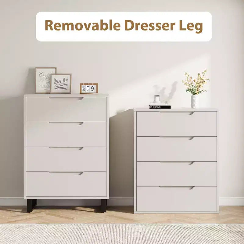 Comodino per Camera da Letto con 4 Cassetti, Comò Alto 105 cm, Mobile Verticale Indipendente con Cassetti e Vano Contenitore, Cassettiera in Legno per Armadio