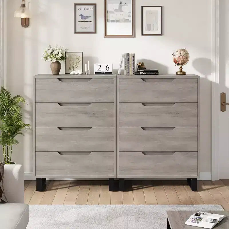 Comodino per Camera da Letto con 4 Cassetti, Comò Alto 105 cm, Mobile Verticale Indipendente con Cassetti e Vano Contenitore, Cassettiera in Legno per Armadio