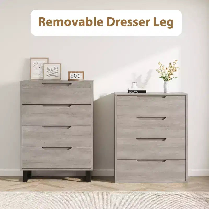 Comodino per Camera da Letto con 4 Cassetti, Comò Alto 105 cm, Mobile Verticale Indipendente con Cassetti e Vano Contenitore, Cassettiera in Legno per Armadio