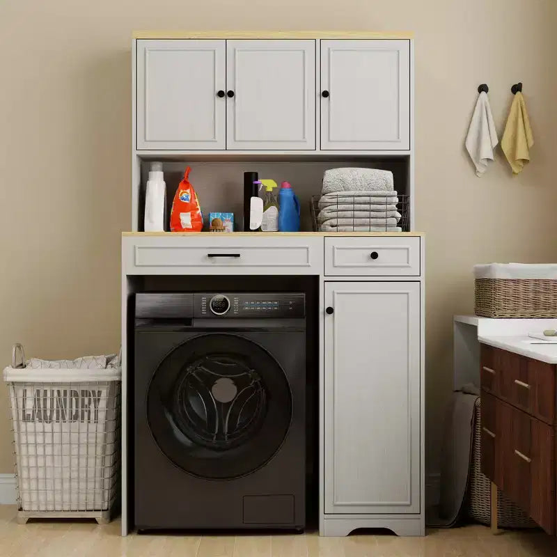 AndMakers Mobiletto portabiancheria bianco antico con ripiani regolabili, 105 cm (L) x 60 cm (P) x 182 cm (A)