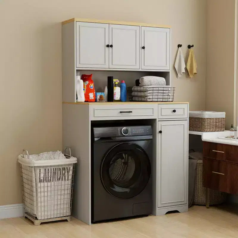 AndMakers Mobiletto portabiancheria bianco antico con ripiani regolabili, 105 cm (L) x 60 cm (P) x 182 cm (A)