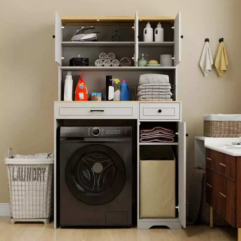 AndMakers Mobiletto portabiancheria bianco antico con ripiani regolabili, 105 cm (L) x 60 cm (P) x 182 cm (A)