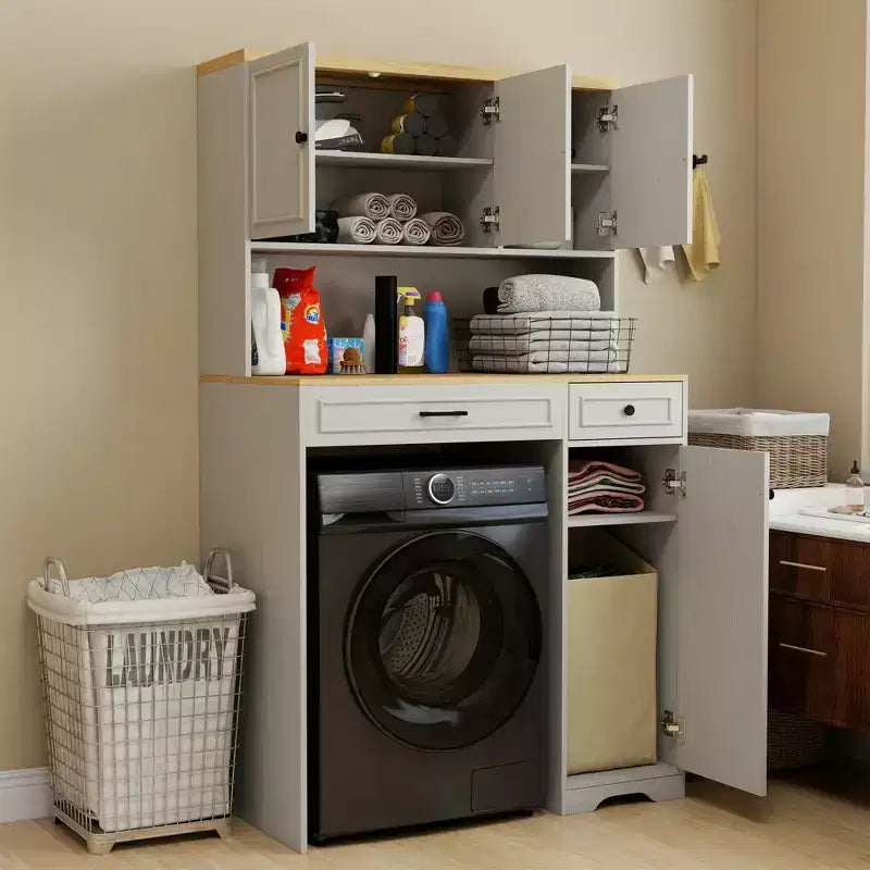 AndMakers Mobiletto portabiancheria bianco antico con ripiani regolabili, 105 cm (L) x 60 cm (P) x 182 cm (A)