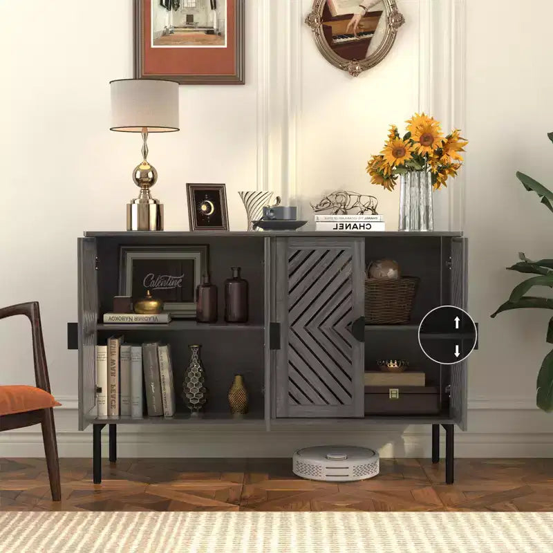 Mobile credenza contenitore con 4 ante vuote, mobile credenza moderno con ripiani regolabili e maniglie in metallo, credenza per soggiorno blu navy