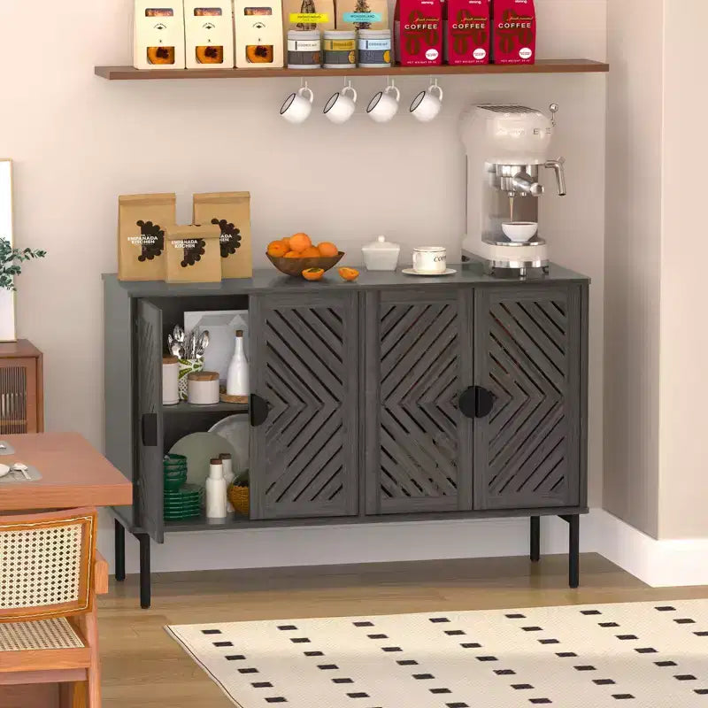 Mobile credenza contenitore con 4 ante vuote, mobile credenza moderno con ripiani regolabili e maniglie in metallo, credenza per soggiorno blu navy