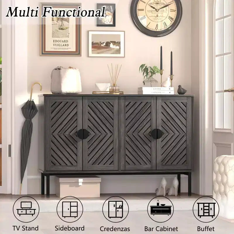 Mobile credenza contenitore con 4 ante vuote, mobile credenza moderno con ripiani regolabili e maniglie in metallo, credenza per soggiorno blu navy