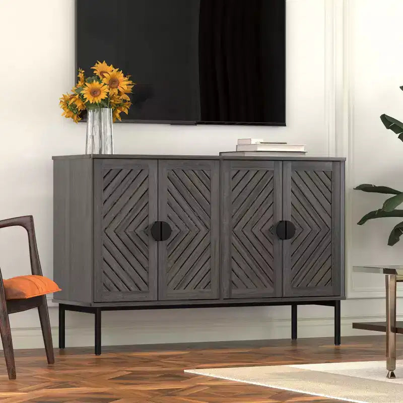 Mobile credenza contenitore con 4 ante vuote, mobile credenza moderno con ripiani regolabili e maniglie in metallo, credenza per soggiorno blu navy