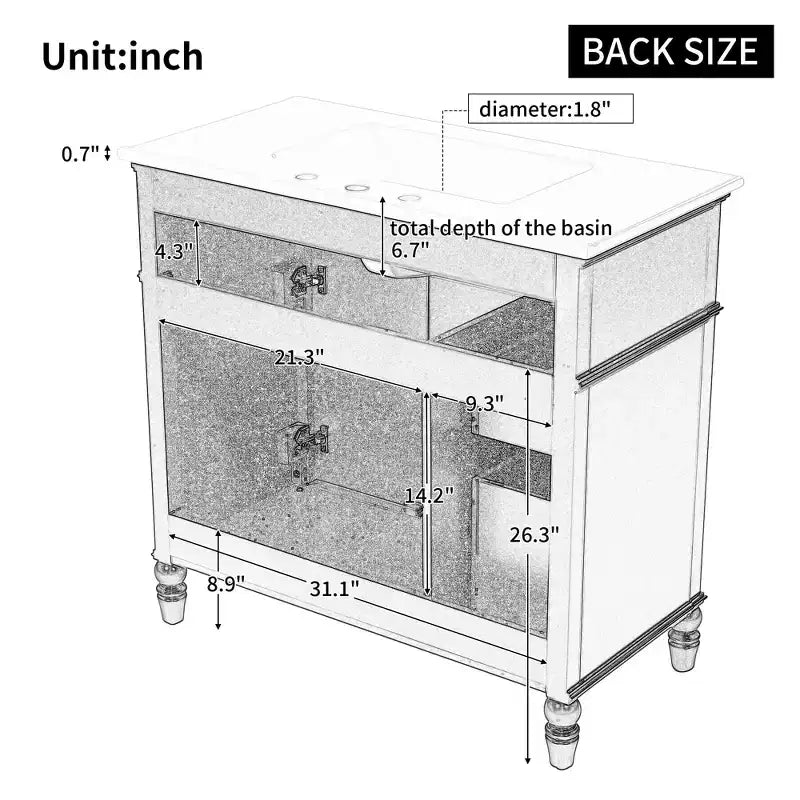 Mobile bagno con lavabo integrato da 36 pollici, mobiletto da bagno con cassetti, mobile bagno con lavabo singolo