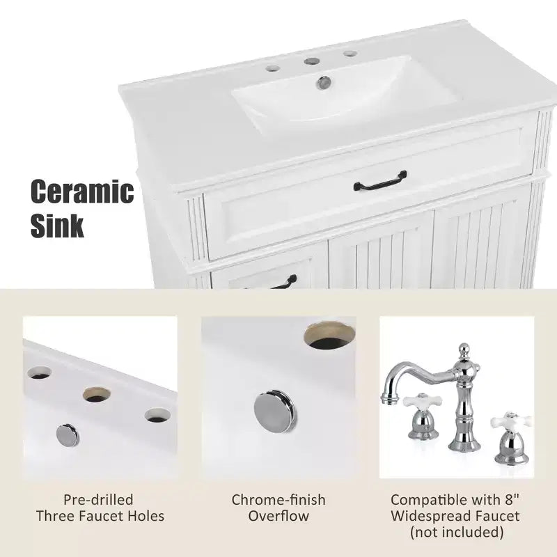Mobile bagno con lavabo integrato da 36 pollici, mobiletto da bagno con cassetti, mobile bagno con lavabo singolo