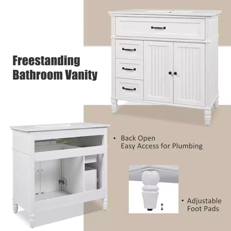 Mobile bagno con lavabo integrato da 36 pollici, mobiletto da bagno con cassetti, mobile bagno con lavabo singolo