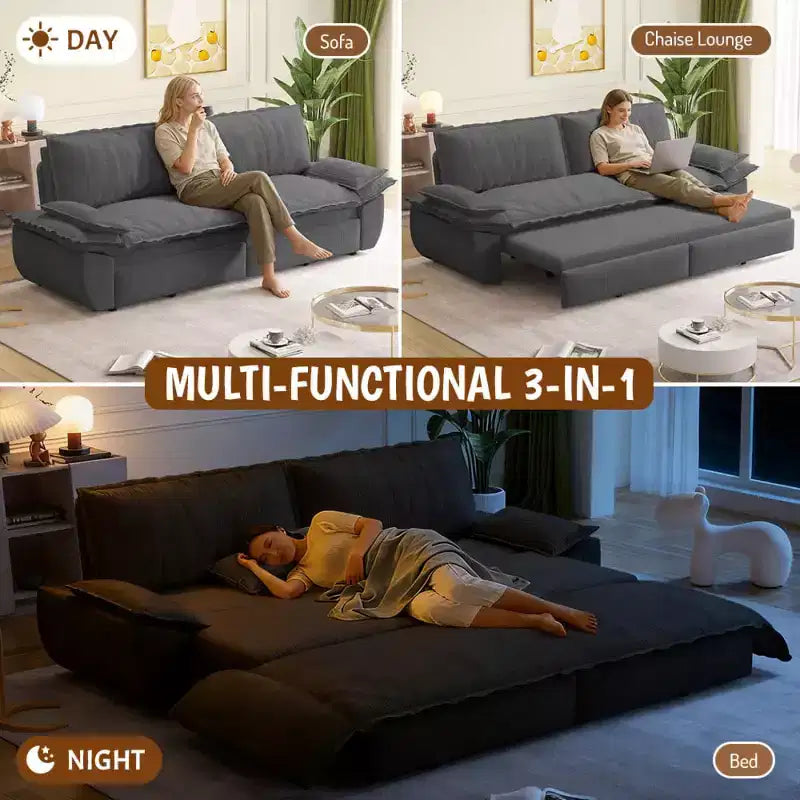 Divano letto convertibile 3 in 1 Queen Size con cuscini e struttura estraibile, divano letto moderno in velluto a coste per soggiorno o camera degli ospiti - Panipeachy