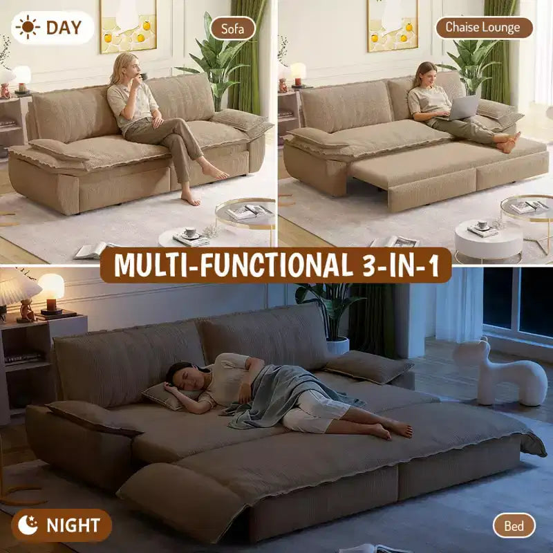 Divano letto convertibile 3 in 1 Queen Size con cuscini e struttura estraibile, divano letto moderno in velluto a coste per soggiorno o camera degli ospiti - Panipeachy